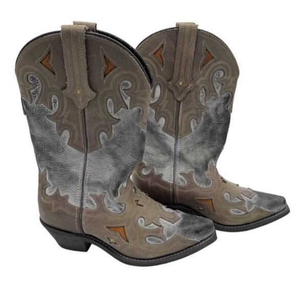 Rockin Country Shoes - Rockin Country Cowboy Boots Cowgirl Leather Embroidered Brown & Gray Womens 6.5